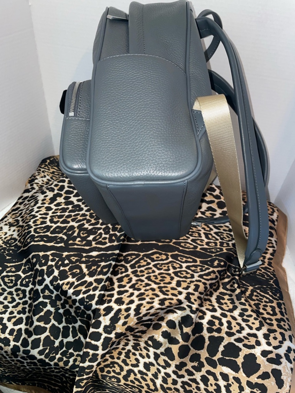 Michael Kors Pebbled Leather Medium Backpack in Slate Grey - Picture 14 of 16